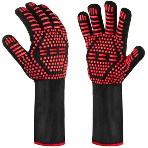 Guantes resistentes al calor para barbacoa, guantes para horno, guantes ignífugos, guantes de cocina - Guantes de cocina para barbacoa y horno, color rojo.
