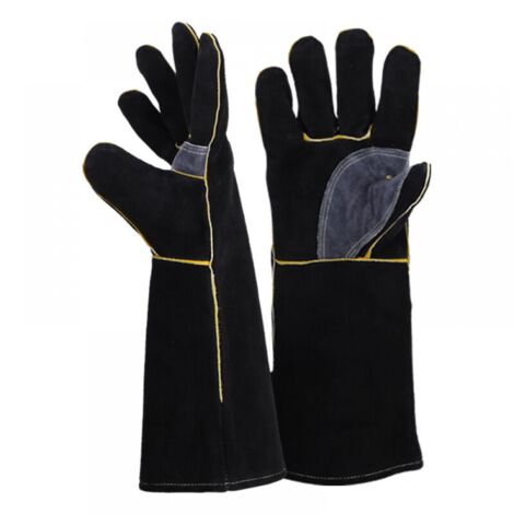 Guantes resistentes al fuego y al calor, de cuero con costuras de kevlar, ideales para chimeneas, estufas, hornos, parrillas, soldaduras, barbacoas, MIG, agarraderas y manejo de animales (40 cm)