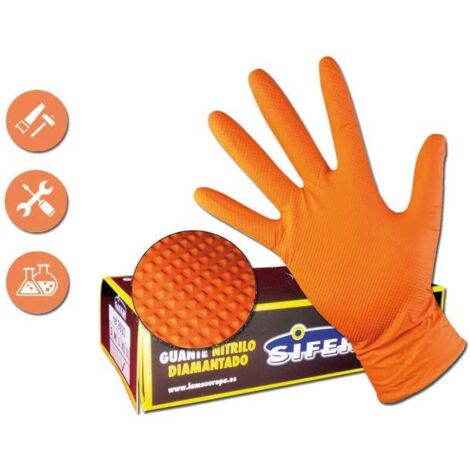 FPLUS Guantes SIFER nitrilo 8 g diamantado naranja/lion caja 50 unidades Talla XL