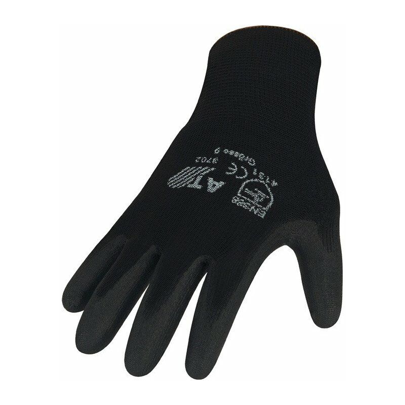 

Guantes talla 9 negros de nailon EN 388 PSA II con poliuretano en tarjeta de autoservicio ASATEX