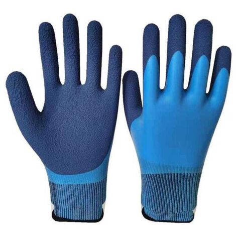 Guantes térmicos de trabajo. Guantes de invierno impermeables de doble capa en nailon azul antideslizante.