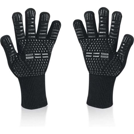 Guantes universales para barbacoa, resistentes al calor hasta 800 °C, antideslizantes, ignífugos, de silicona, con protección para el antebrazo, para barbacoa, horno y chimenea (negros)
