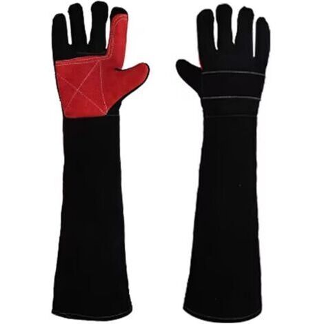 Guanti antigraffio in pelle rinforzata - adatti a cani, gatti, rettili, ecc. - 1 paio, neri, 45 cm