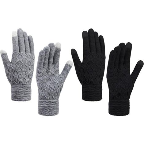 2 Paia Guanti Invernali Termici Da Donna, Touch Screen, Lavorati A Maglia Spessa, Fodera In Pile, Polsini Elastici, Per Guida E Sport Invernali, Nero E Grigio