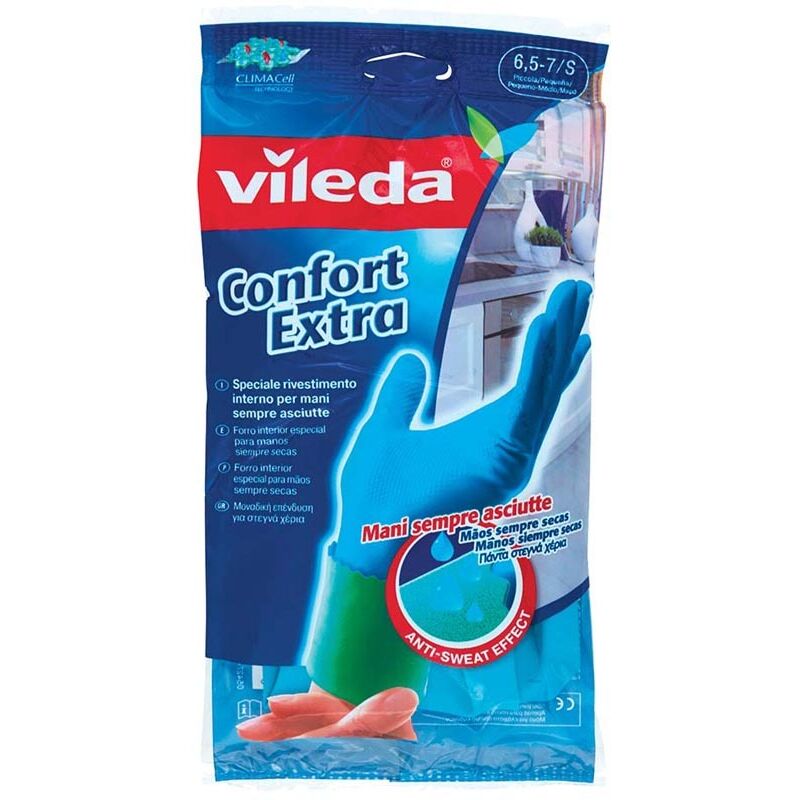 Vileda Comfort Extra, Guanti casalinghi Confortevoli, Guanti in Lattice, Design ergonomico, Molto Assorbente, Rivestimento Interno Comfort Plus, Tre