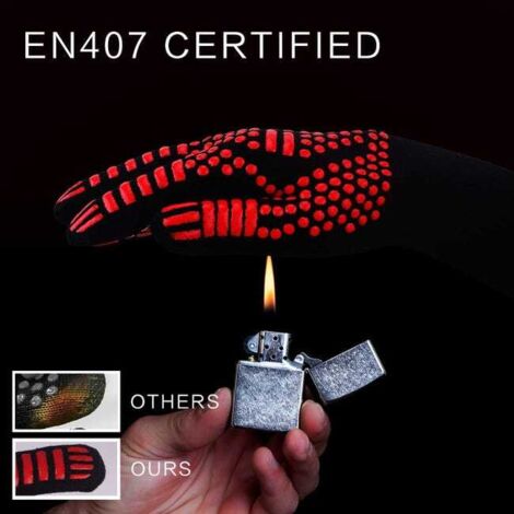 Guanti da barbecue antiscivolo in silicone, conformi alla norma EN407, per barbecue, forni, guanti da cucina resistenti al calore, guanti da camino fino a 800°C - Rosso