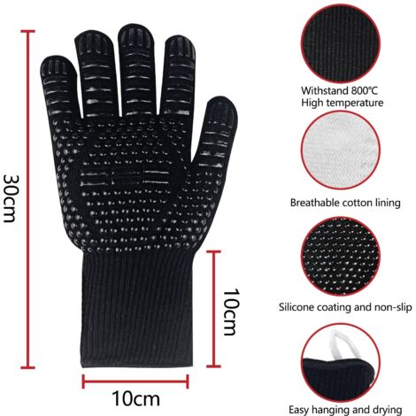 Guanti da barbecue, guanti da forno universali resistenti al calore fino a 800 °C, guanti da cucina ignifughi in silicone antiscivolo con protezione per l'avambraccio, per barbecue, cottura al forno, 