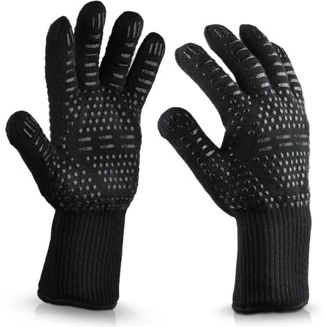 Guanti da cucina, guanti da barbecue, guanti di sicurezza per barbecue, guanti in silicone ignifugo, adatti per cucinare, grigliare, cuocere al forno, campeggio, saldatura, caminetti (1 paio, nero)