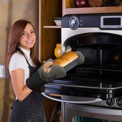 Guanti da cucina spessi e lunghi, guanti professionali da cucina, guanti in similpelle di poliestere su tela antiscivolo (grigio).