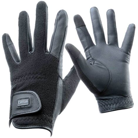 Guanti da equitazione invernali in tessuto tecnico sul palmo e dorso in pile inserto touch screen: S, Nero