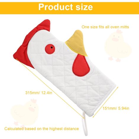 Guanti da forno, 1 paio di guanti resistenti al calore, guanti da forno anti-calore a doppio strato, design a gallo, con cinturino, per forno, cucina e microonde