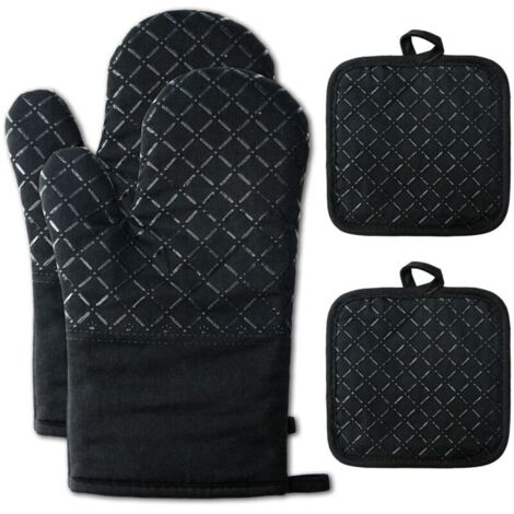 Guanti da forno, 1 paio, in silicone, con tappetino antiscivolo, resistenti al calore, ideali per barbecue, cucina, forno e microonde (neri)