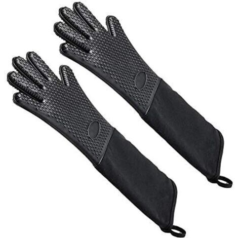 Guanti da forno extra lunghi, fodera in cotone resistente al calore, spessi e resistenti al calore, per cucinare, cuocere al forno e barbecue (1 paio).