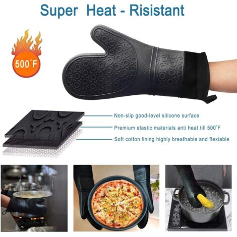Guanti da forno in silicone extra lunghi, guanti da cucina professionali, resistenti al calore e antiscivolo per griglie e ripiani del forno.