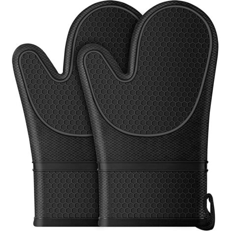 Guanti da forno resistenti al calore, guanti da forno in silicone antiscivolo, guanti resistenti alle alte temperature, resistenti al calore fino a 500℉, guanti da forno neri a doppio strato, adatti p