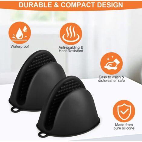 Guanti da forno spessi in silicone, 1 paio di guanti da forno resistenti al calore, guanti da cucina antiscivolo, guanti da forno resistenti al calore per cucinare, barbecue, cottura al forno (nero)