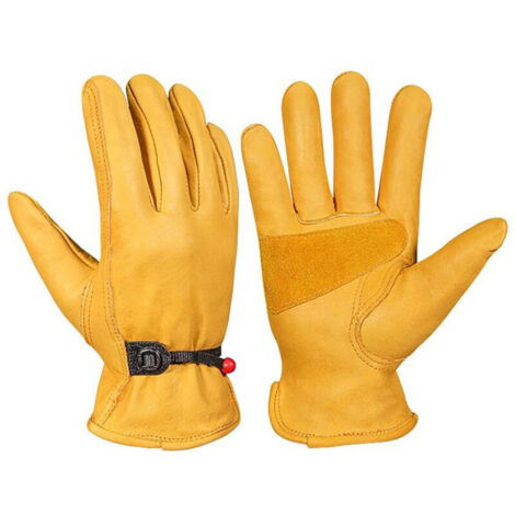 Guanti da giardinaggio spessi, gialli (XL) - Guanti da lavoro in pelle bovina, resistenti a spine e tagli.
