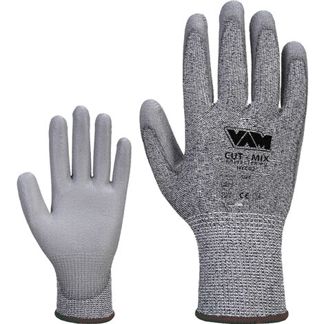 GUANTI DA LAVORO ANTITAGLIO "CUT MIX" NYLON SPALMATO PU GRIGIO 12 PAIA M-XL MED, "M"