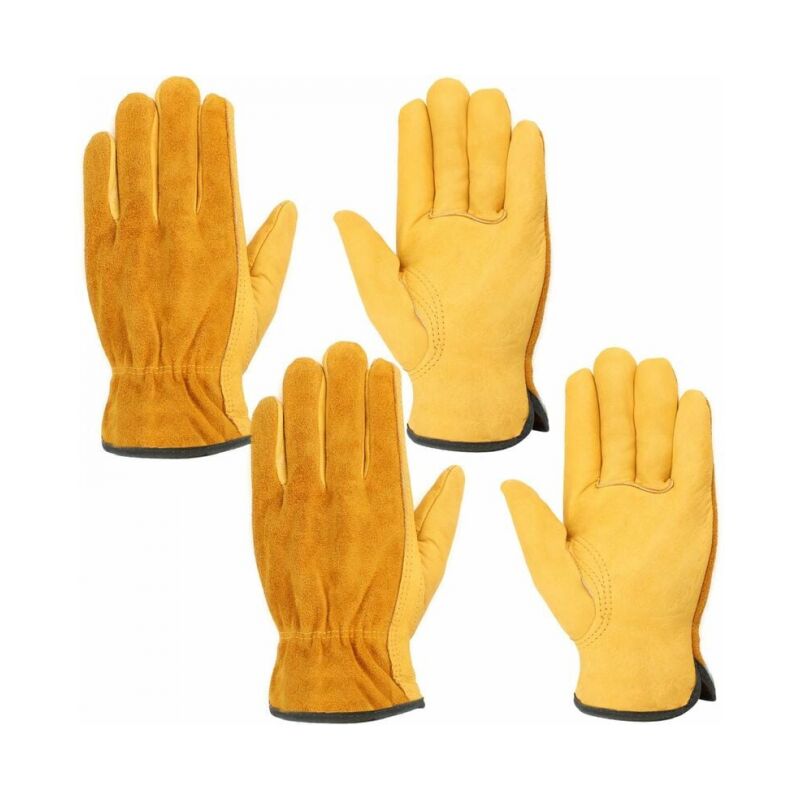 Image of Guanti da lavoro in pelle, 2 paia di guanti resistenti all'acqua per lavori edili, giardinaggio, riparazioni auto, disponibili per uomo e donna m