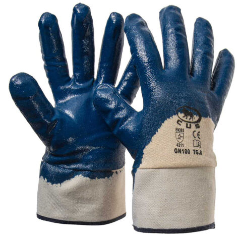 GUANTI DA LAVORO NBR BLU POLSINO DI SICUREZZA PARZ.RICOPERTO TG.9-10 12PAIA CUS, "10/XL"