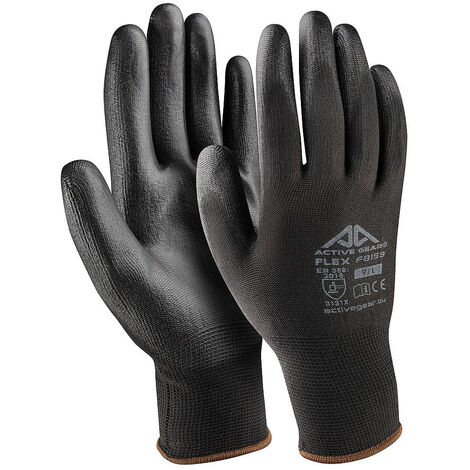 GUANTI DA LAVORO PALMO RINFORZATO POLIESTERE PU NERO 12 PAIA M-XXL ACTIVE FLEX, "8/M"