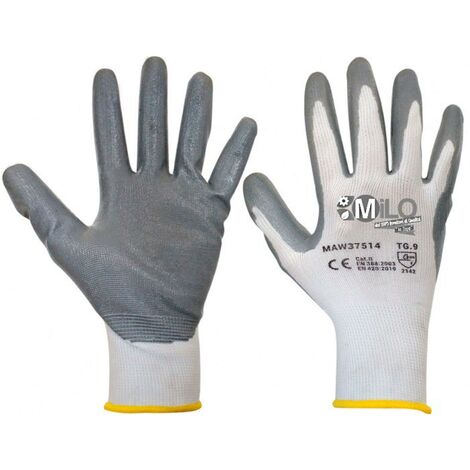 Guanti da lavoro spalmati in nitrile con polsino elastico e filo continuo -Large 9 / Confezione da 30 Pezzi