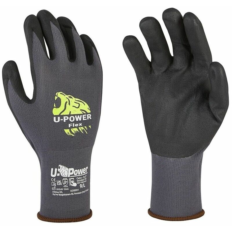 Image of U-power - Guanto flex nitrile nero tg 10 guanti lavoro campagna polsino in tessuto
