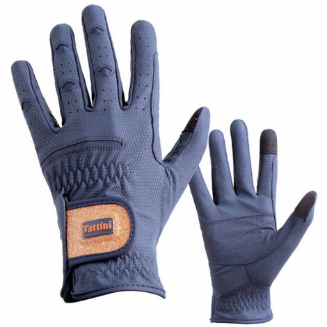 Guanti equitazione con inserti elasticizzati e decoro oro rosa: XS, Blu