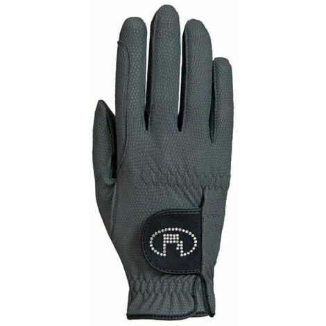Guanti equitazione da gara e tempo libero Roeckl modello Lisboa con rinforzi per grip sulle redini e decoro Swarovski: 8, Nero