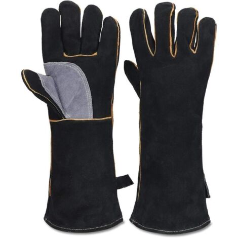 Guanti ignifughi ad alta temperatura, in pelle, con cuciture in Kevlar, adatti per caminetti, stufe, forni, griglie, saldatura, barbecue, saldatura MIG, guanti termoisolanti.