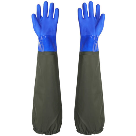 Guanti in gomma estesi impermeabili satinati - 27 pollici, fodera floccata, polsini elastici - per pulizia stagni, industria chimica, agricoltura, pesca, edilizia