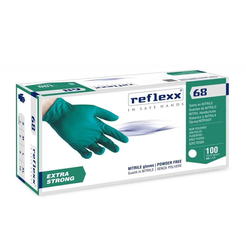 Image of Reflexx - Guanti in nitrile extra strong R68 senza polvere - s - Verde