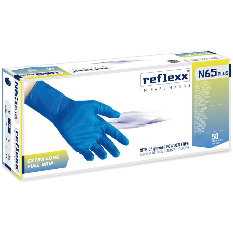 Image of Reflexx - Guanti in nitrile full grip N65 Plus Extra lungo - l - Azzurro