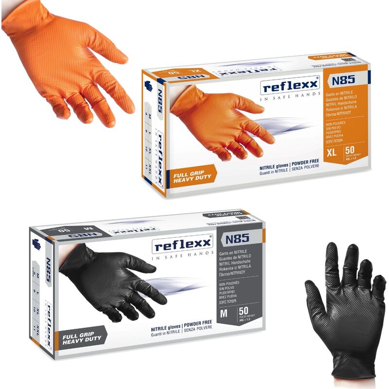 Image of Guanti in nitrile full grip Reflexx N85 senza polvere - xxl - Arancione - Arancione