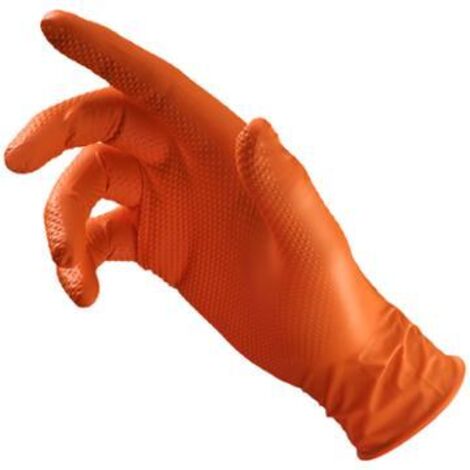 GUANTI IN NITRILE RINFORZATI ARANCIO SCIMMIA 50 PZ M - REK GU B 512