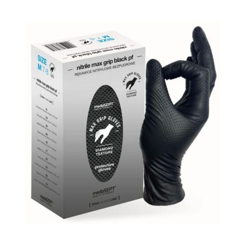 Guanti in Nitrile Rinforzati Max Grip Nero Taglia