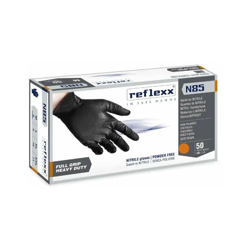 Image of Reflexx - Guanti in nitrile full grip N85B senza polvere - l - Nero