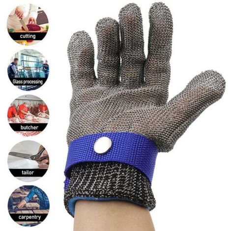 Guanti in rete metallica, guanti da cucina, guanti da lavoro in acciaio resistenti al taglio, guanti di sicurezza alimentare resistenti al taglio e alla perforazione (S, 22,5 cm)