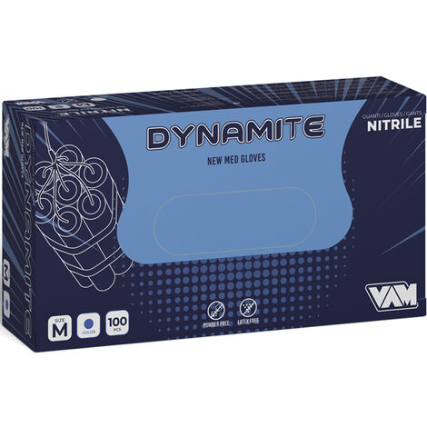 GUANTI MONOUSO IN NITRILE "DYNAMITE" 7,2gr BLU SENZA TALCO BOX 100PZ M-XL MED, "XL"