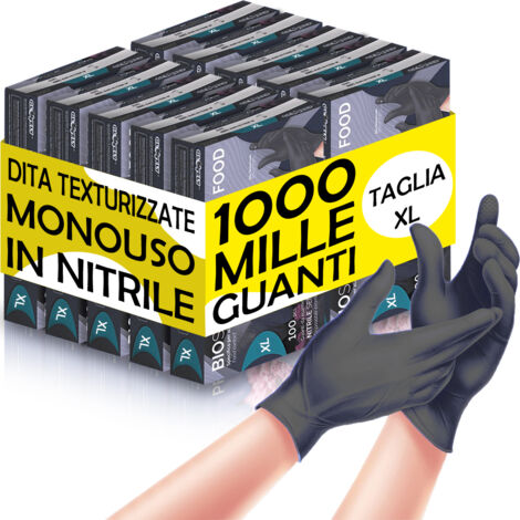 GUANTI MONOUSO IN NITRILE NERO SENZA POLVERE GLOVELY BIOSOFT PF BLACK FOOD 100pz, "XL"