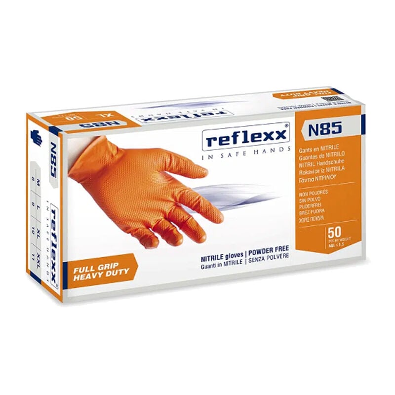 Image of Guanti in nitrile full grip Reflexx N85 senza polvere - M - Arancione - Arancione