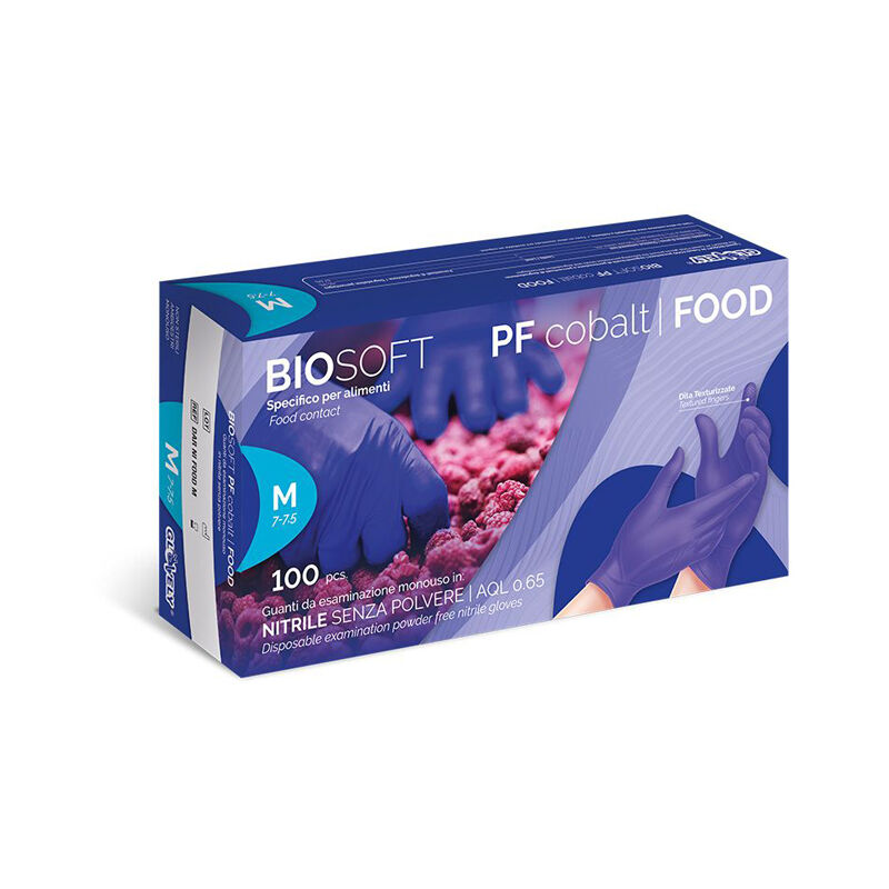 Image of Tooltek - guanti monouso in nitrile blu no polvere 100 pz glovely biosoft pf cobalt food, l