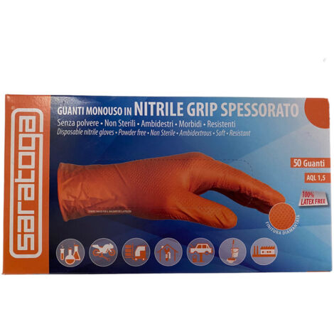 GUANTI NITRILE MONOUSO NO LATTICE NO TALCO NO POLVERE M/L/XL 50pz SARATOGA, " M "