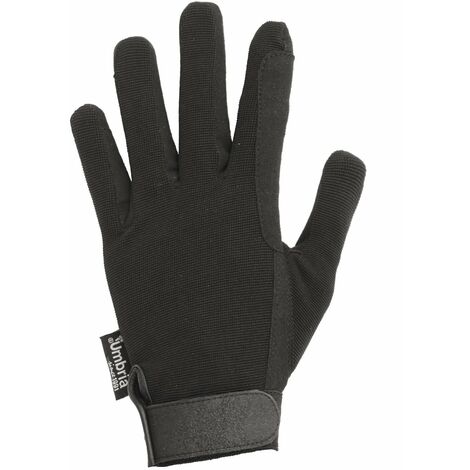 Guanti per equitazione in tessuto elasticizzato con palmo e rinforzi in similpelle e con chiusura in tessuto a strappo: XXL, Marrone