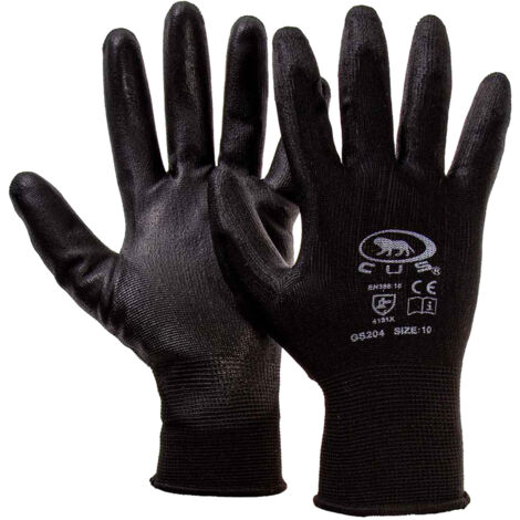 GUANTI POLIESTERE / POLIURETANO Tg. 9 (L) - palmo nero- 12 coppia  - BricoGo