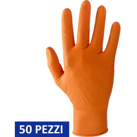 GUANTI PROTEZIONE LAVORO IN NITRILE COLORE ARANCIONE CAT III TG. M 50 PZ (38806)