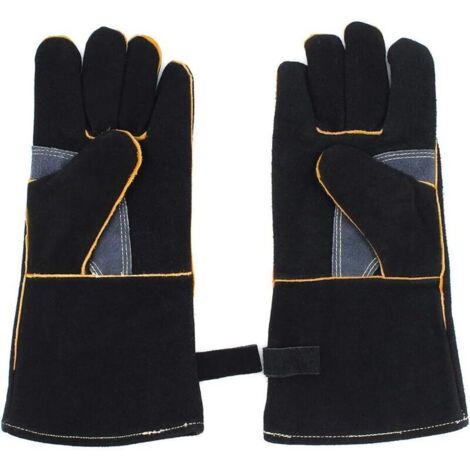Guanti resistenti al calore e al fuoco, guanti da saldatura per caminetti, stufe, forni, griglie, saldatura, barbecue, presine, guanti protettivi in pelle bovina da 35,5 cm (14 pollici)