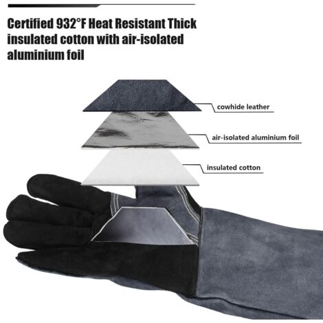 Guanti resistenti al calore, guanti in pelle per barbecue, forno, saldatura, giardinaggio