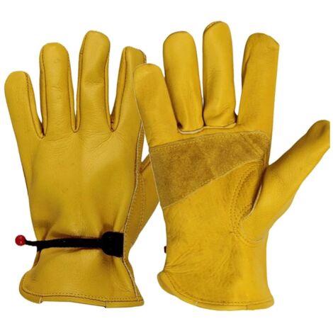 Guanti resistenti al calore, robusti guanti protettivi a doppio strato in pelle bovina gialla per guida, saldatura e macchinari guanti da lavoro in pelle da uomo adatti per forni/caminetti/saldatura/s