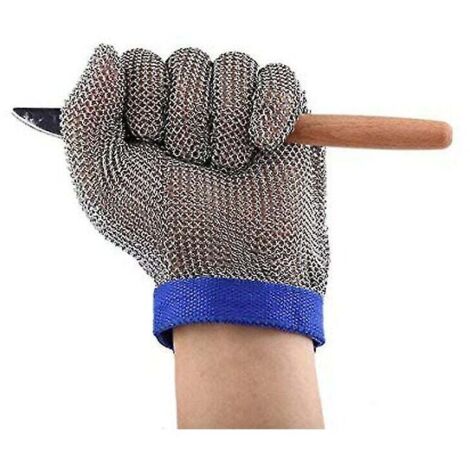 Guanti resistenti al taglio Guanti protettivi in acciaio inossidabile per sgusciatura di ostriche, taglio di carne (1 pezzo blu)
